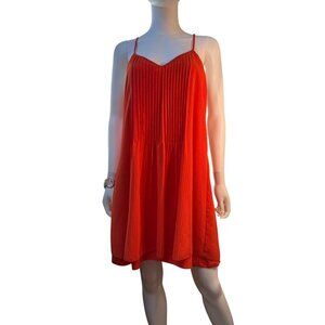 Sanctuary Orange Pleated Sleeveless Waffle Texture Swing Dress Size M EUC